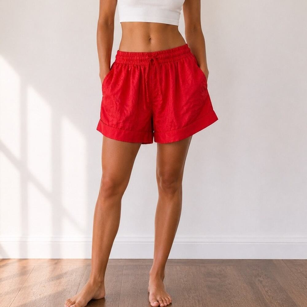 Fisher’s Finery 100% Mulberry Silk Red Lounge Shorts Size XS Quiet Luxury Lounge